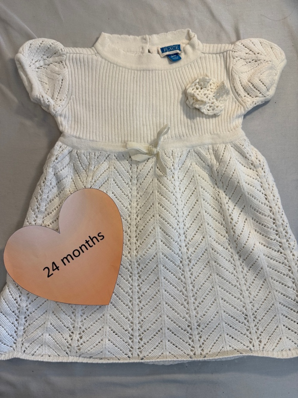 The Children's Place - Cream Knit Sweater dress with cotton lining
